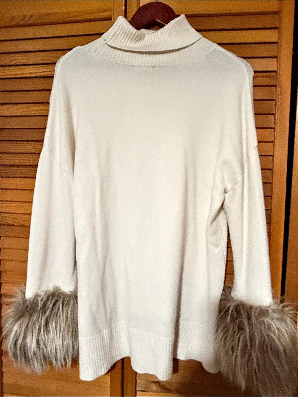 Apparis Aspen Faux Fur Cuff Turtleneck Sweater White